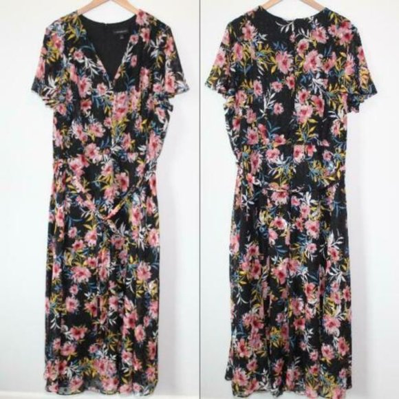 Lane Bryant Textured Floral Midi Maxi Maxi Dress Tie Belt Plus Size 26 H13023 - Picture 11 of 12